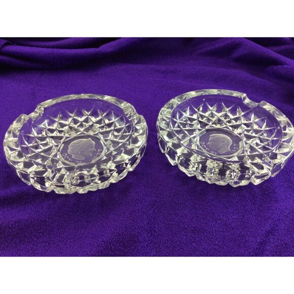 King George VI And Queen Elizabeth Bagley Glass Ashtrays 1937 Set 2 Royal Family - Picture 2 of 12